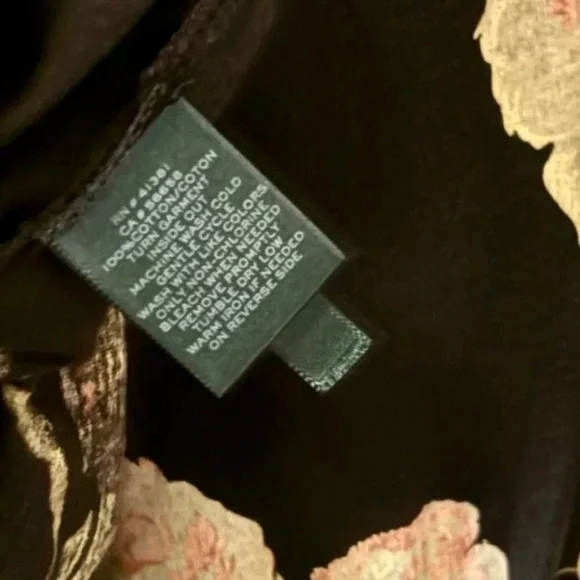 •SOLD•|Lauren| by Ralph Lauren Black and Pink Floral V-Neck Long Sleeve Blouse L - Picture 5 of 5